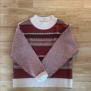 Dear John Women’s Red and White Patterned Crewneck Sweater